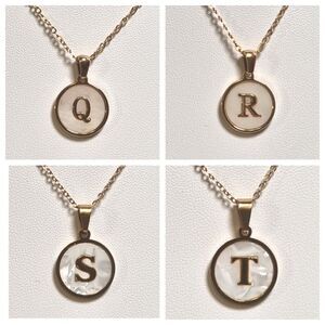 SHELL INITIAL PENDANT NECKLACE stainless steel gold plated Q R S or T